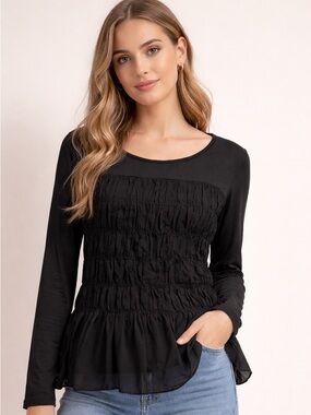 Sundance Shirt‎ Womens small  Black Casual Textured Minimalist Stretch Boho